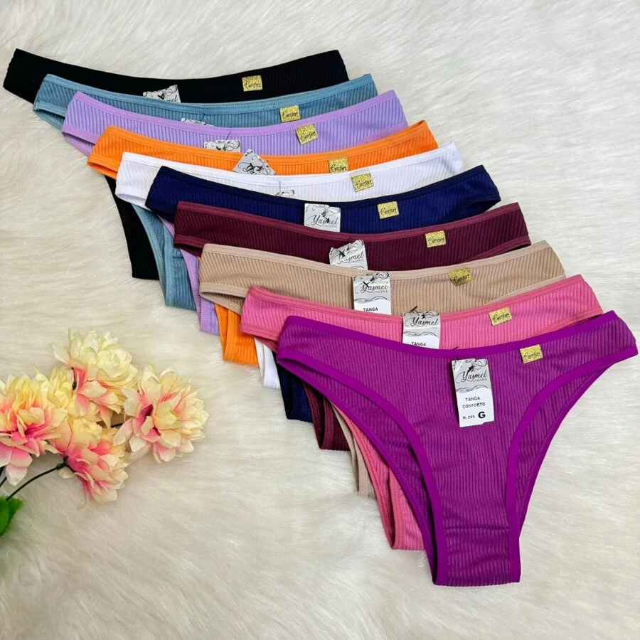 Kit Of 3 Ribbed Microfiber Panties, Basic Everyday Design, Comfort Thong - Nhiều màu - Xem 1