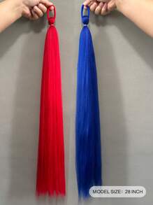 2PCS (Blue+Red)Halloween Ponytail With Boxing DIY Braids, Elastic Hair Ties, Synthetic Fiber Twisted Braided Ponytail Extension,   Halloween Hair - Blue - View 3