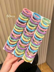 50个彩色简约多功能高弹力发圈，适用于女性扎马尾辫、发绳、橡皮筋、发圈、发圈、发圈、健身运动服饰发饰、头饰、弹性发带、节日配饰 - 彩色 - 查看 4