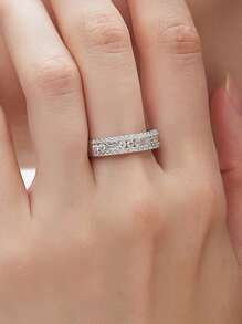 AIHUASI 1 件精致莫桑石钻石结婚戒指，女士 925 纯银永恒戒指，1.1 克拉祖母绿切割 D 色 VVS1 莫桑石承诺订婚精美珠宝情人节礼物 - 銀色 - 查看 7