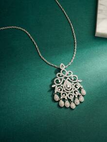 2pcs White Zirconia Waterdrop Shaped Jewelry Set: Necklace And Earrings, Bridal Wedding Dress Accessories, Middle Eastern Dubai Style, Valentine's Day Gift