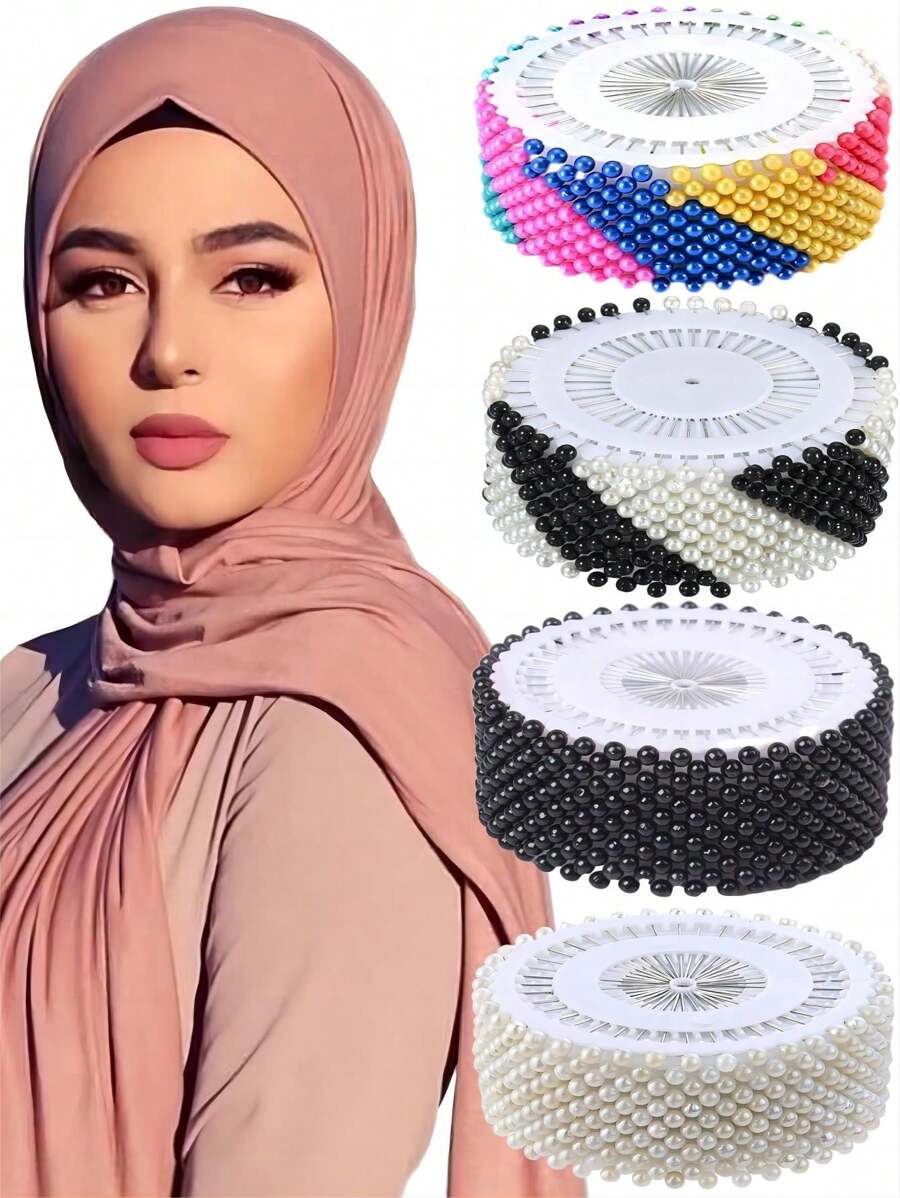 480pcs Set Headscarf Pins, Scarf Clips, Colorful Faux Pearl Head Pins Women Brooch - A - View 1