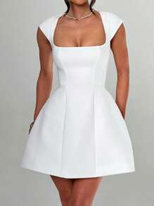 WOWDARK 夏季无袖迷你连衣裙，白色优雅A字裙，适合情人节、约会、派对、聚会、旅行、度假、海滩等场合。 - 白色 - 查看 7