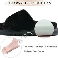 Fluffy Open Toe Slippers For Women Indoor Memory Foam, Comfy Fuzzy Womens Summer House Slippers Non-Slip - Black - View 2