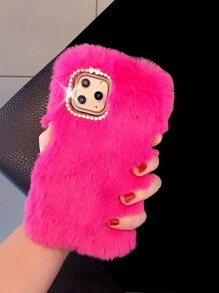 Apple Hot Pink Luxurious Warm Fuzzy Colorful Protective Phone Case Compatible With Iphone Series, Shockproof And Anti-Fall