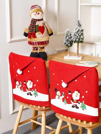 1/4/6/10pcs Christmas Santa Claus Printed Chair Back Cover Holiday Dress Christmas Big Hat Printed Non-Woven Christmas Chair Cover, Can Be Used In The Dining Room, Bedroom, Kitchen Outdoor A Variety Of Scenes