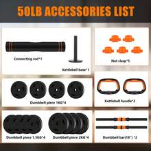 Adjustable Dumbbell Set, 50 Lbs Free Weight Set With Connector, 4 In1 Dumbbells Set Used As Barbell, Kettlebells, Push Up Stand, Fitness Exercises For Home Gym Suitable Men/Women