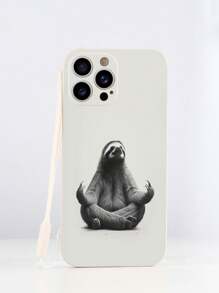 1pc White TPU Slouchy Sloth Pattern Protective Phone Case & 1pc White Silicone Lanyard Strap, Compatible With IPhone, Samsung, OPPO Phone Models