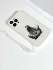 1pc White TPU Slouchy Sloth Pattern Protective Phone Case & 1pc White Silicone Lanyard Strap, Compatible With IPhone, Samsung, OPPO Phone Models
