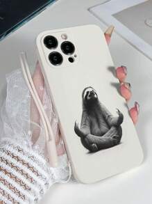 1pc White TPU Slouchy Sloth Pattern Protective Phone Case & 1pc White Silicone Lanyard Strap, Compatible With IPhone, Samsung, OPPO Phone Models