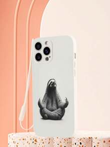 1pc White TPU Slouchy Sloth Pattern Protective Phone Case & 1pc White Silicone Lanyard Strap, Compatible With IPhone, Samsung, OPPO Phone Models