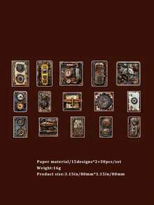 30pcs/Pack Vintage Distressed Steampunk Decorative Sticker Pack For Scrapbooking - Multicolor - View 14
