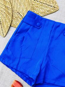 Women's Fashion Button-Down Shorts - Xanh đậm - Xem 2