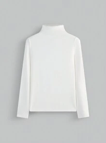 Women's Fall And Winter Stand Collar Long Sleeve Top Skin-Friendly Solid Color Inner T-Shirt Innerwear T-Shirt, Slim Versatile High Cold Goddess Elegant Thin Section Of The Undershirt Comfy, Can Be Worn Outside The Casual And Elegant Noble Inner Tops - White - View 3