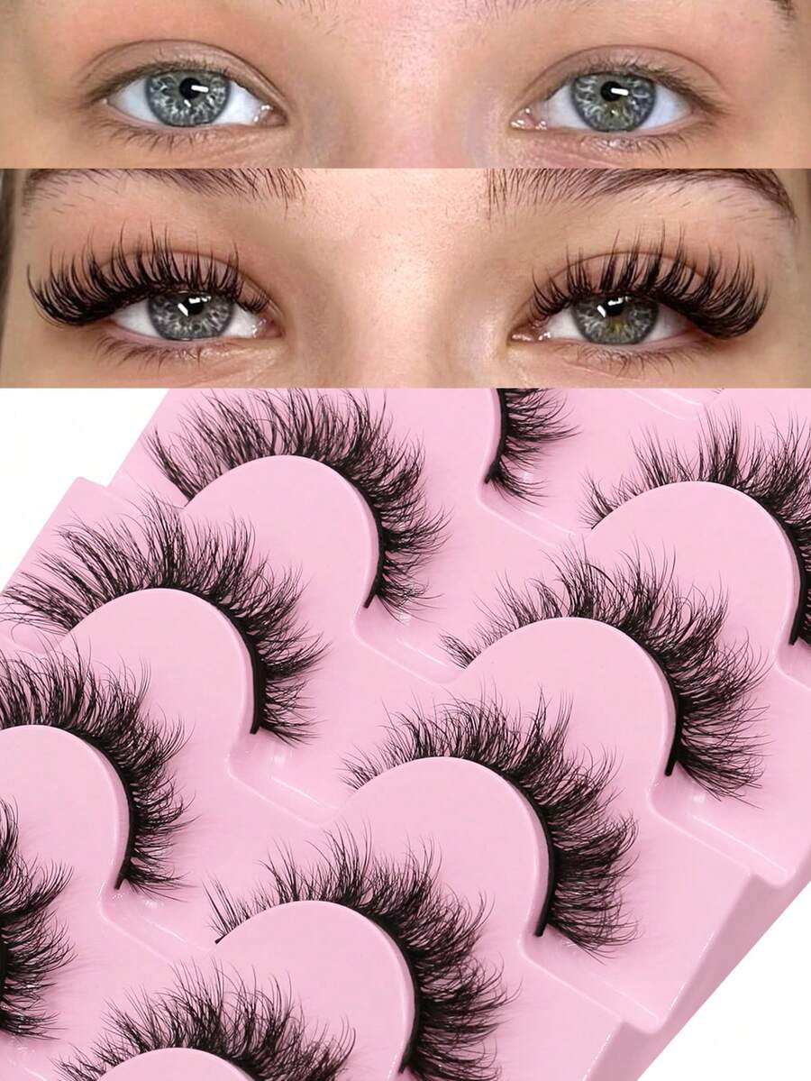 GROINNEYA 7 Pairs False Eyelashes Cat Eye Lashes Faux Mink Lashes Natural Look Fluffy Volumized Eyelashes Extension Natural Full False Eyelashes Travel Essentials Makeup Tools(MC04) - màu đen - Xem 1
