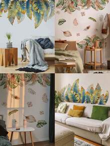 1 套热带植物和龟背竹叶墙贴贴纸适用于客厅卧室沙发背景装饰 - 彩色 - 查看 1