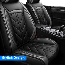 5Pcs Car Seat Covers Front Rear Cushion Protectors Universal Fit For Most Cars, Sedans Suvs And Hatchbacks, Full Set Premium Waterproof Faux Leather Car Seat Covers Cushion Protectors Airbag Compatible Easy To Clean Install For All Season - 黑/灰 - 查看 7