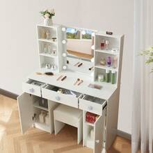 Holiday Specials Großes Schminktisch-Set Mit LED-Beleuchteten Spiegeln, Schubladen Und Hockern - 10個LED燈泡型號 - 查看 5