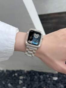 一套,兼容苹果手表表带和表壳,透明彩虹树脂表带 + 双排水钻镂空彩色电镀表壳,半硬壳防摔,适用于苹果手表,女士款,尺寸:38mm、40mm、41mm、42mm、44mm、45mm、46mm - 七彩色 - 查看 7