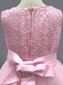 Vestido formal de niña preadolescente con detalles de lazo, encaje y gasa para boda, graduación y fiesta de princesa - Rosa - Ver 5