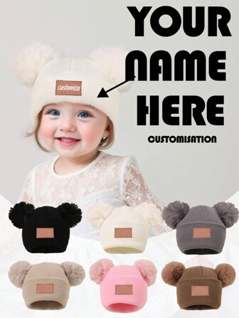 Personalised Baby Hat, Double Pom Pom Hat, Baby Hat Custom Name Newborn Beanie For Toddler Hat Baby Girl Kinds Hat Multi-Functional, Ornamental, Letter Exquisite, Stylish, Baby Fashion, Soft Squishy, Colorful, Cute Kawaii Adorable Unique, Customized Treasurefinds, Winter Fashion, Gift, Personalized Gifts For Girl/Boy, Baby Gifts, Cute Baby For Birthdays,Multi-Functional,Ornamental,Letter,Stylish,Modern,Colorful,Cute,Adorable,Casual,Custom,Personalised,Unique,Customized,Ideal Gifts For Him,Ideal Gifts For Her,Customized Kids Accessories