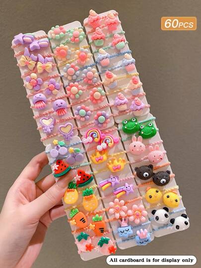 60 件女士彩色甜美可爱扭纹发带可爱粉色配饰马尾辫发夹发圈橡皮筋发绳弹性发带，发球