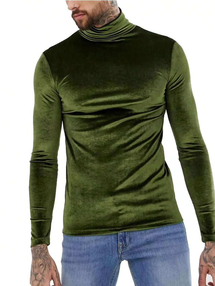 男士休闲天鹅绒保暖长袖 T 恤 - 彩色 - 查看 1