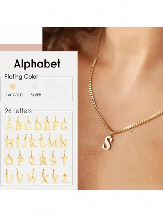 Magic Fish 1件不锈钢心形26字母吊坠项链，适合日常佩戴