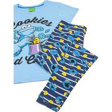 Womens/Ladies Cookie Monster Pajama Set (Blue)