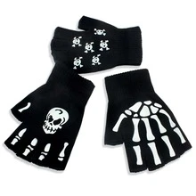 1 件骷髅爪针织露指手套夜光自行车手套，男女通用秋冬款 - 黑色 - 查看 4