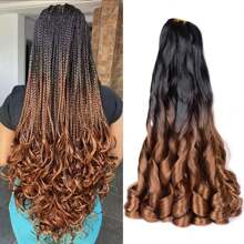 1/4/6/8 piezas Extensiones de cabello rizado sintético de onda francesa de alta temperatura de 16/20/24 pulgadas, 75g/paquete, rizos espirales pre-estirados y elásticos para trenzas de caja, coleta rizada española y trenzas de ganchillo para mujeres