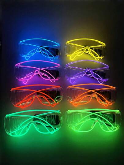 sharif 1 对礼物，带电池 LED 发光安全眼镜，适用于酒吧、夜店、KTV、生日派对、狂欢、新奇派对氛围道具学院风，适合返校季佩戴的包裹式发光眼镜