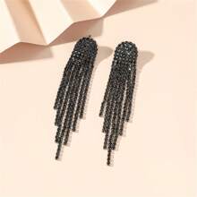 Pendientes largos con flecos de color dorado, plateado y negro estilo sencillo, adecuados para uso diario, eventos y bodas de mujeres