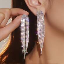 Pendientes largos con flecos de color dorado, plateado y negro estilo sencillo, adecuados para uso diario, eventos y bodas de mujeres