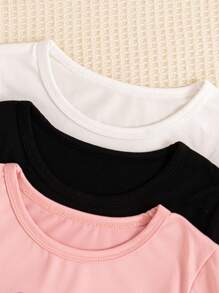 3pcs/Set Girls Valentine's Day Portrait, Letter, & Ballet Dancer Graphic Print Tops - Multicolor - View 9