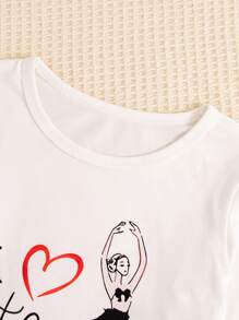 3pcs/Set Girls Valentine's Day Portrait, Letter, & Ballet Dancer Graphic Print Tops - Multicolor - View 8