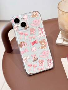 1pc Cute Bow & Bear Pattern Transparent Soft Phone Case Compatible With Iphone 11/12/13/14/15 Pro Max - Multicolor - View 3