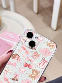 1pc Cute Bow & Bear Pattern Transparent Soft Phone Case Compatible With Iphone 11/12/13/14/15 Pro Max - Multicolor - View 4