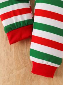 2 件套年轻男孩圣诞老人条纹印花服装，秋季 - 綠色 - 查看 6