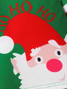 2 件套年轻男孩圣诞老人条纹印花服装，秋季 - 綠色 - 查看 4