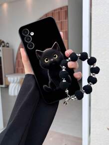 1 个黑色 TPU 卡通猫图案防震手机壳和 1 个黑色毛球手机链，兼容 、Android、OPPO 手机，包括 15 Pro Max、A14、A54、A52、A31 4G、A23、Redmi Note 8 Pro、11 Pro 4G、12 4G、OPPO A54 防水防摔防刮 - 彩色 - 查看 1