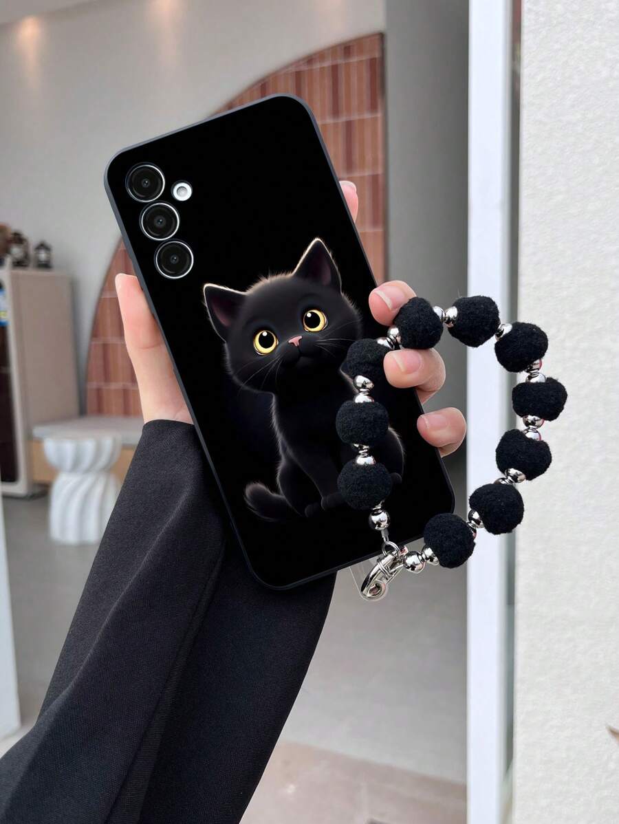1 个黑色 TPU 卡通猫图案防震手机壳和 1 个黑色毛球手机链，兼容 、Android、OPPO 手机，包括 15 Pro Max、A14、A54、A52、A31 4G、A23、Redmi Note 8 Pro、11 Pro 4G、12 4G、OPPO A54 防水防摔防刮 - 彩色 - 查看 1