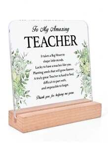 1 pieza/4 piezas Regalos para maestros hombres y mujeres, placa acrílica cuadrada divertida con soporte de madera, regalos de cumpleaños para maestros, regalos conmemorativos para maestros para la temporada de regreso a clases, regalo del Día del Maestro, regalo de jubilación, regalo de Navidad, mejor placa de escritorio para maestros como decoración - Multicolor - Ver 11