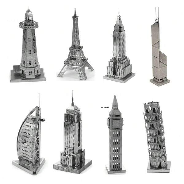 Rompecabezas de metal 3D DIY, kits de ensamblaje de modelos - Puente Golden Gate, Faro, Torre Inclinada de Pisa, Torre Eiffel, Árbol de Navidad, Regalos de Navidad, Rompecabezas 3D, Kit de modelo, Ben