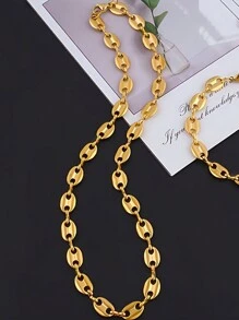 1pc Stainless Steel Coffee Bean Patchwork Hollow Oval Shaped Necklace Chain, Fashionable Minimalist Hip-Hop Style Unisex Sweater Chain For Party, Music Festival