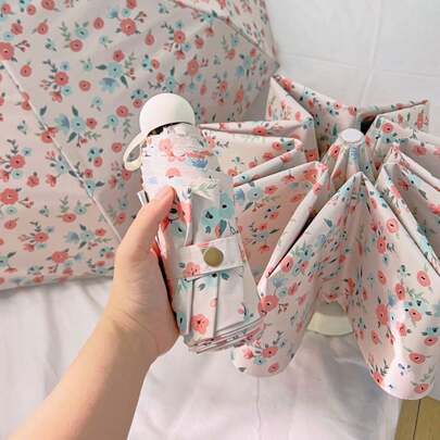 1pc 6-Rib Compact Folding Umbrella, UV Protection Sun Umbrella, Lightweight & Windproof, Suitable For Spring, Summer, Autumn, Winter, Convenient Foldable Outdoor Sun Shade Umbrella For Women And Men