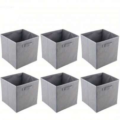 6 Pack Fabric Foldable Storage Box Collapsible Folding Box Cubes Organizer Grey
