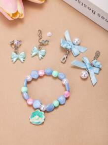 13PCS Girls Color Clip-On Earring Bracelet Accessory Set, Cute Cartoon Butterfly Mermaid Shell Pretend Princess Jewelry No Earring Earring Game Earring Earring Earring Pad, Suitable For Birthday Party Gifts And Daily Use