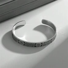 SeuSuk 1 pièce Bracelet-manchette en acier inoxydable avec nœud carré ouvert, bijou unisexe rétro