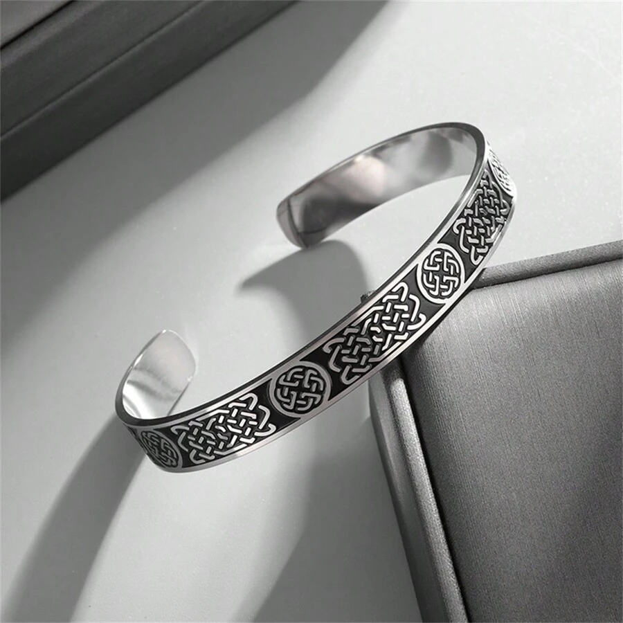 SeuSuk 1 pièce Bracelet-manchette en acier inoxydable avec nœud carré ouvert, bijou unisexe rétro